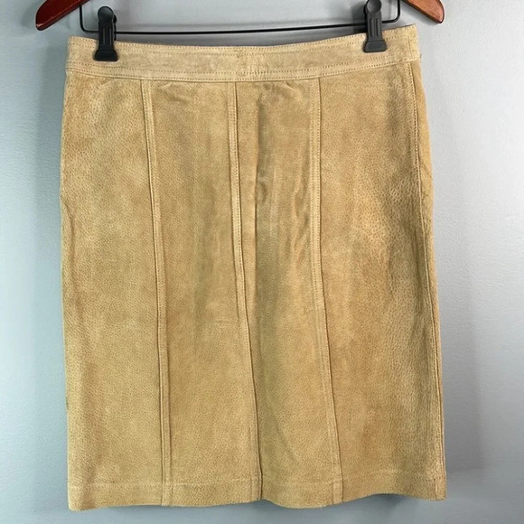 VINTAGE Y2K Jano Suede Mini Skirt Tan Suede Button Down Pencil Straight Size 5 - Picture 5 of 9